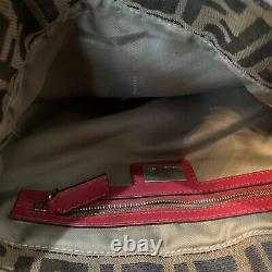 100% authentic Vintage Fendi Chief Medium shoulder bag Red Leather Brawn Canvas