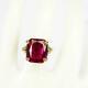 11.25ct Emerald Cut Red Ruby Vintage Wedding Women's Ring 14k Yellow Gold Over