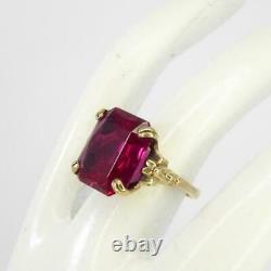 11.25Ct Emerald Cut Red Ruby Vintage Wedding Women's Ring 14k Yellow Gold Over