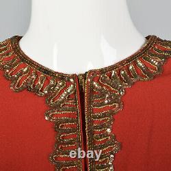1940s Formal Evening Dress Sequin Jacket Set Red Rayon Crepe Gown Old Hollywood