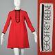 1960s Geoffrey Beene Red Wool Mini Dress Tuxedo Short Baby Doll Long Sleeve Vtg