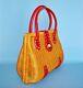 1970's Vintage Red Leather Trimmed Woven Rattan Wicker Handbag