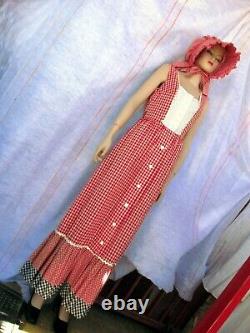 1970's Vintage Women's Red & Blue Gingham Prairie Maxi Dress Size 11
