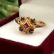 1989 Vintage Red & White Gold 583 14k Womens Jewelry Ring Ruby Sapphire Size 6.5