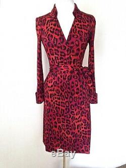 $398 Diane Von Furstenberg Dvf Jeanne Vintage Red Leopard Silk Wrap Dress 6 8