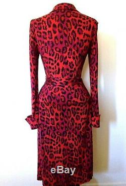 $398 Diane Von Furstenberg Dvf Jeanne Vintage Red Leopard Silk Wrap Dress 6 8