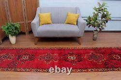 3x11 Vintage RED Hand Knotted Oriental Carpet Runner Wool Traditional Area Rug