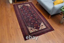 3x7 Geometric Red Hand Knotted Oriental Vintage Wool Traditional Area Rug