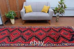 3x9 Geometric Vintage RED Wool Hand Knotted Runner Traditional Area Rug