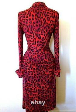 4 6 Diane Von Furstenberg Jeanne Vntg Spotted Cat Red Leopard Silk Wrap Dress