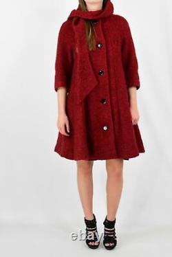 50s Vintage Red Textured Wool Swing Coat Wrap Neck Womens S 6 8