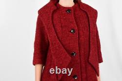 50s Vintage Red Textured Wool Swing Coat Wrap Neck Womens S 6 8