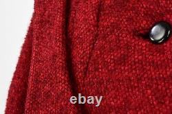50s Vintage Red Textured Wool Swing Coat Wrap Neck Womens S 6 8