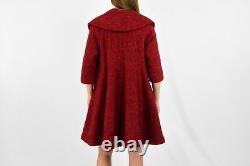 50s Vintage Red Textured Wool Swing Coat Wrap Neck Womens S 6 8