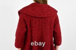 50s Vintage Red Textured Wool Swing Coat Wrap Neck Womens S 6 8