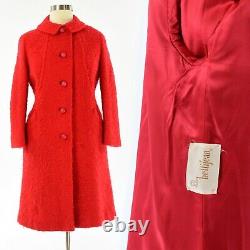 50s Vintage Womens L Bright Red Boucle Wool Coat Betti Jean