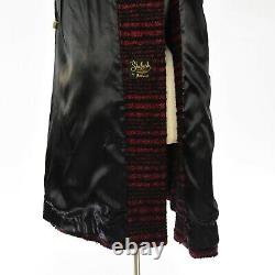 60s Vintage Womens S/M Red & Black Wool Scarf Collar Swing Coat Tent Coat EUC