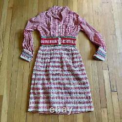 70s Vintage Red Gingham and Lace Dress