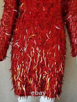 80's OLEG CASSINI She Devil red sequin dagger Womens Vintage Dress Dynasty sz S