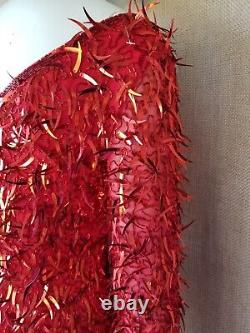 80's OLEG CASSINI She Devil red sequin dagger Womens Vintage Dress Dynasty sz S