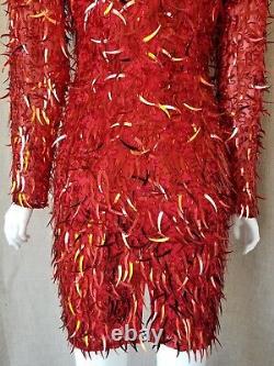 80's OLEG CASSINI She Devil red sequin dagger Womens Vintage Dress Dynasty sz S