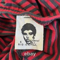80s Vintage Betsy Johnson Punk Red Black Striped Boned Bust Gloves Dress S Small