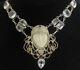 925 Silver Vintage Red & White Topaz Carved Face Chain Necklace Ne1245