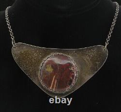 925 Sterling Silver Vintage Red Agate Oxidized Pendant Chain Necklace NE1703