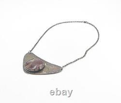 925 Sterling Silver Vintage Red Agate Oxidized Pendant Chain Necklace NE1703