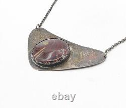 925 Sterling Silver Vintage Red Agate Oxidized Pendant Chain Necklace NE1703