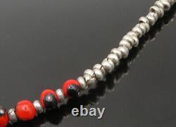 925 Sterling Silver Vintage Red Enamel Beaded Pattern Chain Necklace NE3652