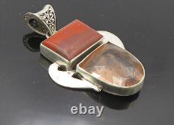 925 Sterling Silver Vintage Red Jasper & Topaz Swirl Bail Pendant PT7819