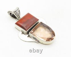 925 Sterling Silver Vintage Red Jasper & Topaz Swirl Bail Pendant PT7819