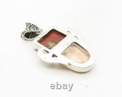 925 Sterling Silver Vintage Red Jasper & Topaz Swirl Bail Pendant PT7819