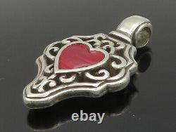 925 Sterling Silver Vintage Red Love Heart Shiny Swirl Pendant PT12170