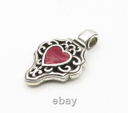 925 Sterling Silver Vintage Red Love Heart Shiny Swirl Pendant PT12170