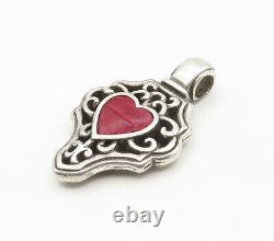 925 Sterling Silver Vintage Red Love Heart Shiny Swirl Pendant PT12170