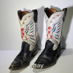 ACME Vintage RED BLUE EAGLE BIRD Inlay WHITE Cowgirl Cowboy Western Boots 7.5