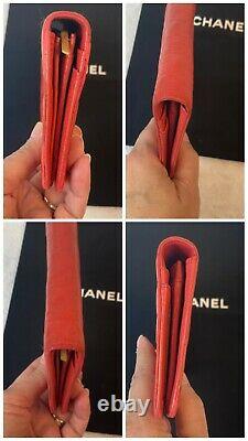 AUTHENTIC CHANEL CC ICON Red Leather Bifold WalletUS SELLER