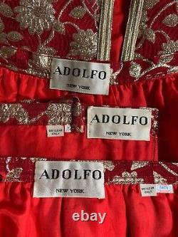 Adolfo 1970s Three Piece Red & Metallic Midi or Maxi Skirt and Tank Dress Set S