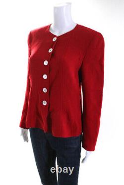 Akris Womens Vintage Crew Neck Button Up Jacket Red Wool Size 6