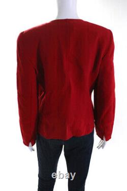 Akris Womens Vintage Crew Neck Button Up Jacket Red Wool Size 6