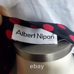 Albert Nipon Womens 80s Black Red Polka Dot Silk Designer Crossover Dress Sz 14