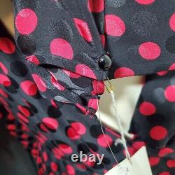 Albert Nipon Womens 80s Black Red Polka Dot Silk Designer Crossover Dress Sz 14