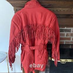Amazing Vintage red leather fringe coat Jacket Large Festival