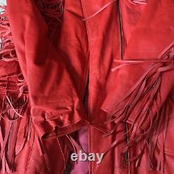 Amazing Vintage red leather fringe coat Jacket Large Festival