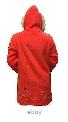Amazing Womens Vintage Red Hudson Bay Wool Hooded Jacket Coat with Embroidery