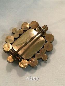 Antique 9K Gold Garnet Seed Pearl Mourning Brooch, Georgian Era