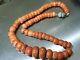Antique Natural Red Coral Beads Necklace Graduated Rounded Barrel Shape 51g
