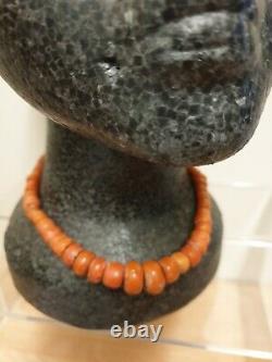Antique Natural Red Coral Beads Necklace Graduated Rounded Barrel shape 51g